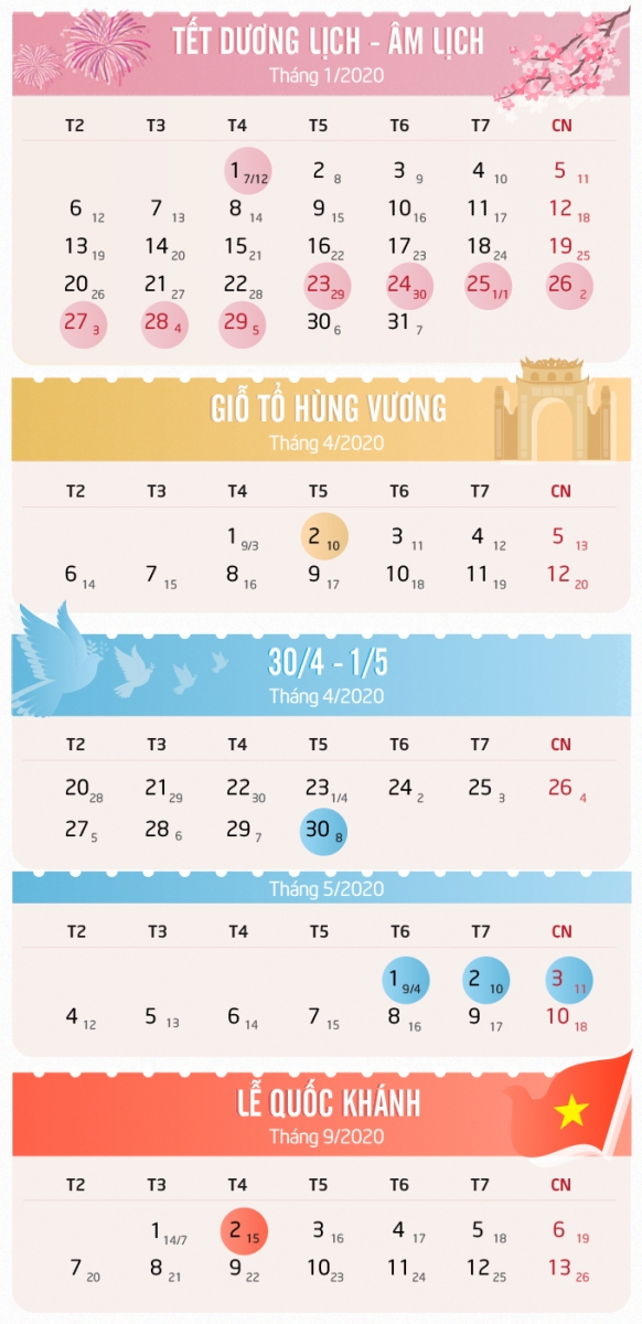 Lịch nghỉ năm 2020